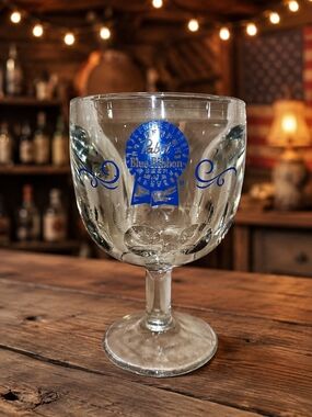 Pabst Blue Ribbon Branded Goblet - Clear Glass with Blue Accent